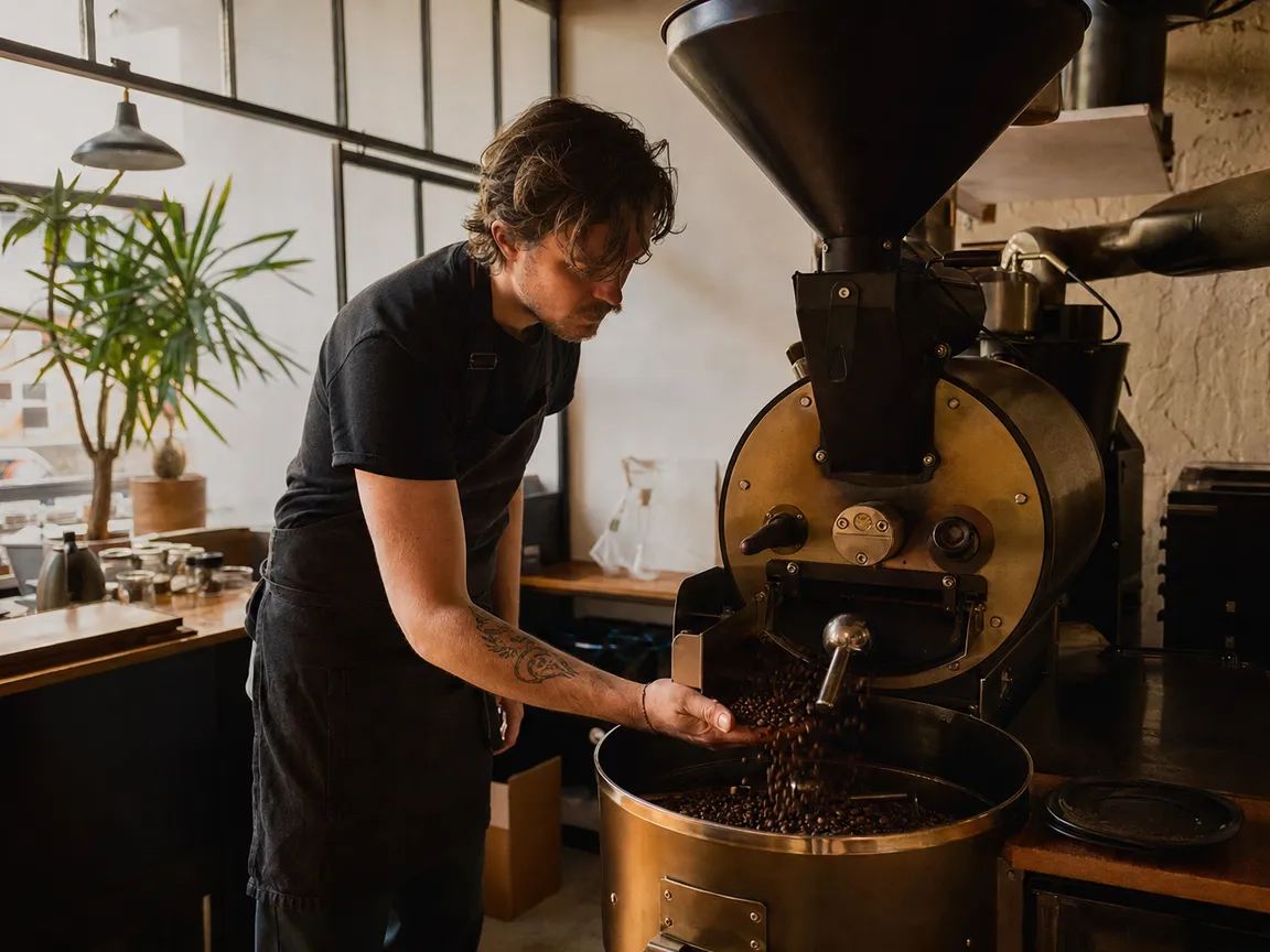 Freshly roasted beans cooling in the roaster's tray